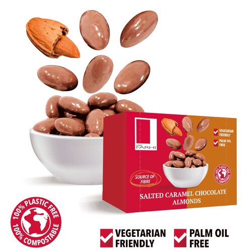 Salted Caramel Belgian Chocolate Coated Almonds in Snack Boxes