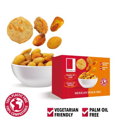 Mix di snack con noci e cracker messicani in scatole di snack