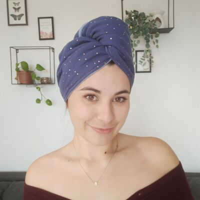 Serviette à cheveux bleue marine / Turban à cheveux