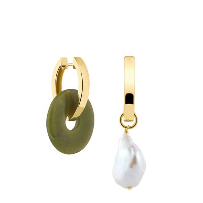 Creoles + Big Jade - Gold - Creoles oval - Big Jade + Baroque Pearl
