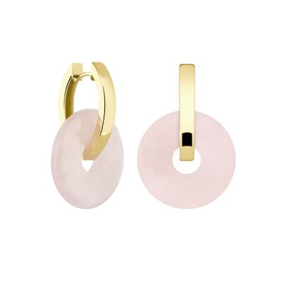 Creoles + Big Rose Quartz - Gold - Creoles oval - Double Big Rose Quartz