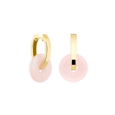 Creoles + Medium Rose Quartz - Gold - Creoles oval - Double Medium Rose Quartz