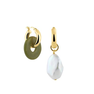 Creoles + Medium Jade - Gold - Creoles round - Medium Jade + Baroque Pearl