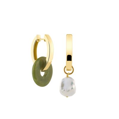 Creoles + Medium Jade - Gold - Creoles oval - Medium Jade + Keshi Pearl
