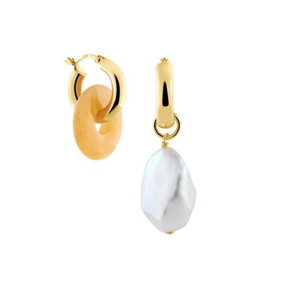 Creoles + Medium Calcite - Gold - Creoles round - Calcite + Baroque Pearl