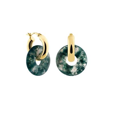 Creoles + Medium Moss Agate - Gold - Creoles round - Double Moss Agate