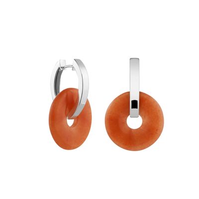 Oval Creoles + Big Orange Aventurine - Silver - Double Big Aventurine