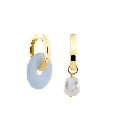 Creoles + Big Chalcedony - Gold - Creoles oval - Big Chalcedony + Keshi Pearl