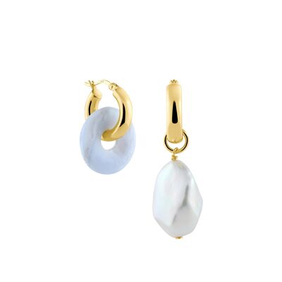 Creoles + Medium Chalcedony - Gold - Creoles round - Chalcedony + Baroque Pearl