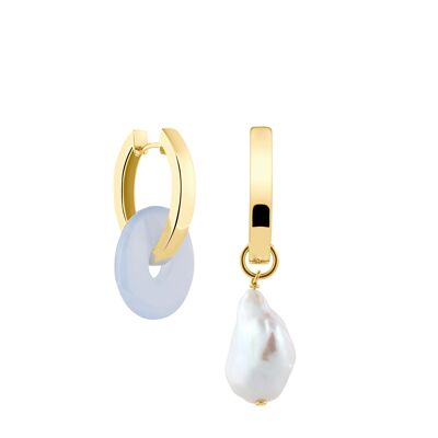 Creoles + Medium Chalcedony - Gold - Creoles oval - Chalcedony + Baroque Pearl