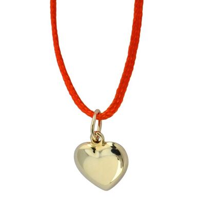 14K Gold Heart Chain - Ribbon Coral Red