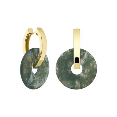 Creoles + Big Moss Agate - Gold - Creoles oval - Double Moss Agate