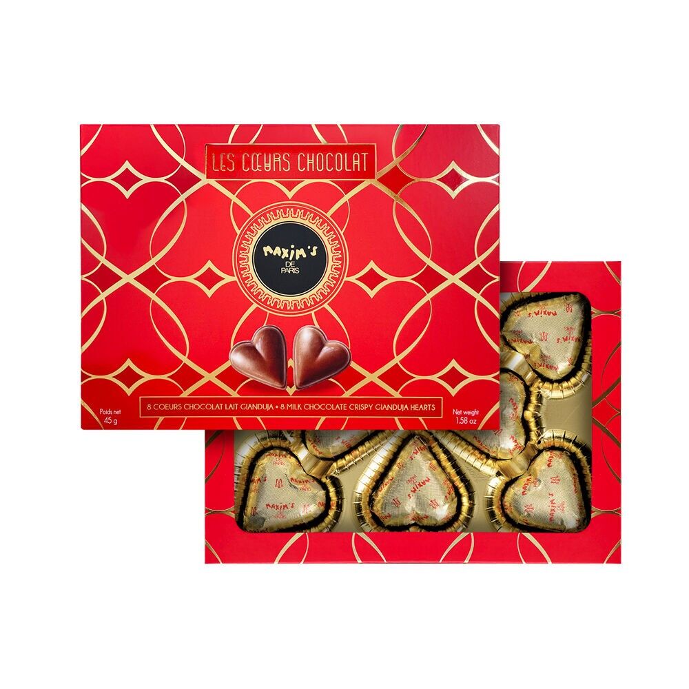 Schachtel mit 8 Pralinenherzen aus Vollmilchschokolade | Maxim's de Paris