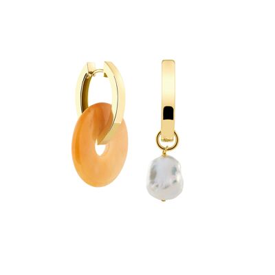 Creoles + Big Calcite - Gold - Creole oval - Calcite + Keshi Pearl