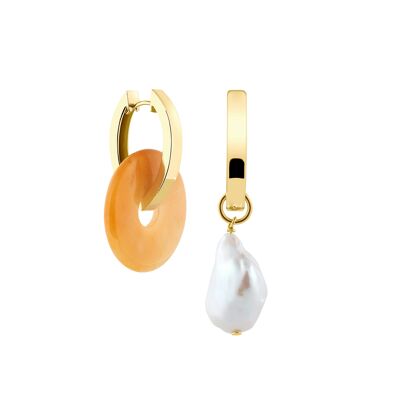 Creoles + Big Calcite - Gold - Creole oval - Calcite + Baroque Pearl