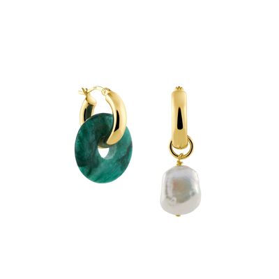 Creoles + Medium Prase - Gold - Creoles round - Prase + Keshi Pearl