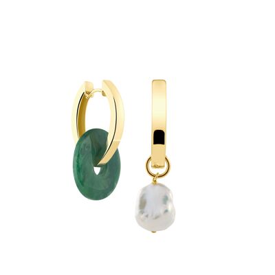 Creoles + Medium Prase - Gold - Creoles oval - Prase + Keshi Pearl