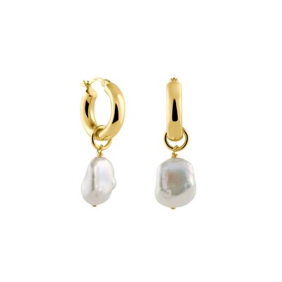 Creoles + Pearl - Gold - Creoles round - Double Keshi Pearl