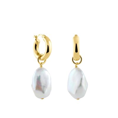 Creoles + Pearl - Gold - Creoles round - Double Baroque Pearl