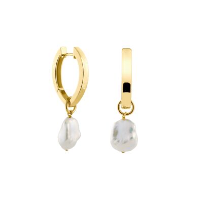 Creoles + Pearl - Gold - Creoles oval - Double Keshi Pearl