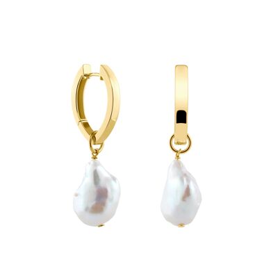Creoles + Pearl - Gold - Creoles oval - Double Baroque Pearl