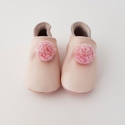 Pink pompom slippers 0-6 months