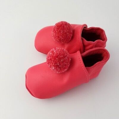 Chaussons à pompons fuschia 0-6 mois