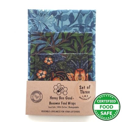 William Morris | 3 (L,M,S) Beeswax Wraps | Handmade in the UK | Honeysuckle