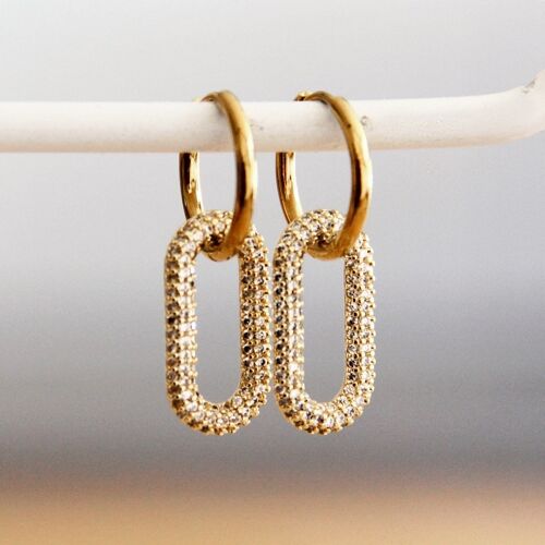 SO791: Stainless steel earring with oval crystal pendant - gold