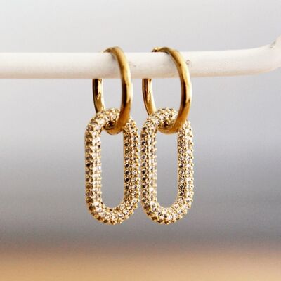 SO791: Stainless steel earring with oval crystal pendant - gold