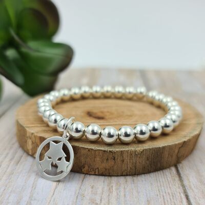 Bracelet argent 925 - perles 4mm - Trio d'étoiles