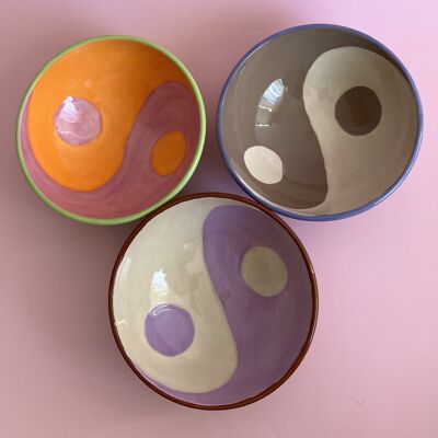 Yin Yang Pastel Bowl / Vintage Style Handpainted Ceramic |