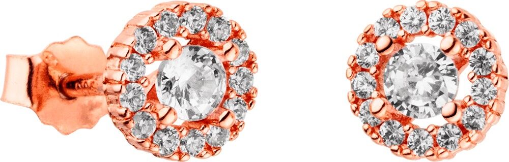 Clous d'oreilles argent 925 rose, oxyde de zirconium rond