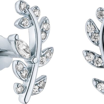 Stud earrings 925 silver as a leaf with zirconia