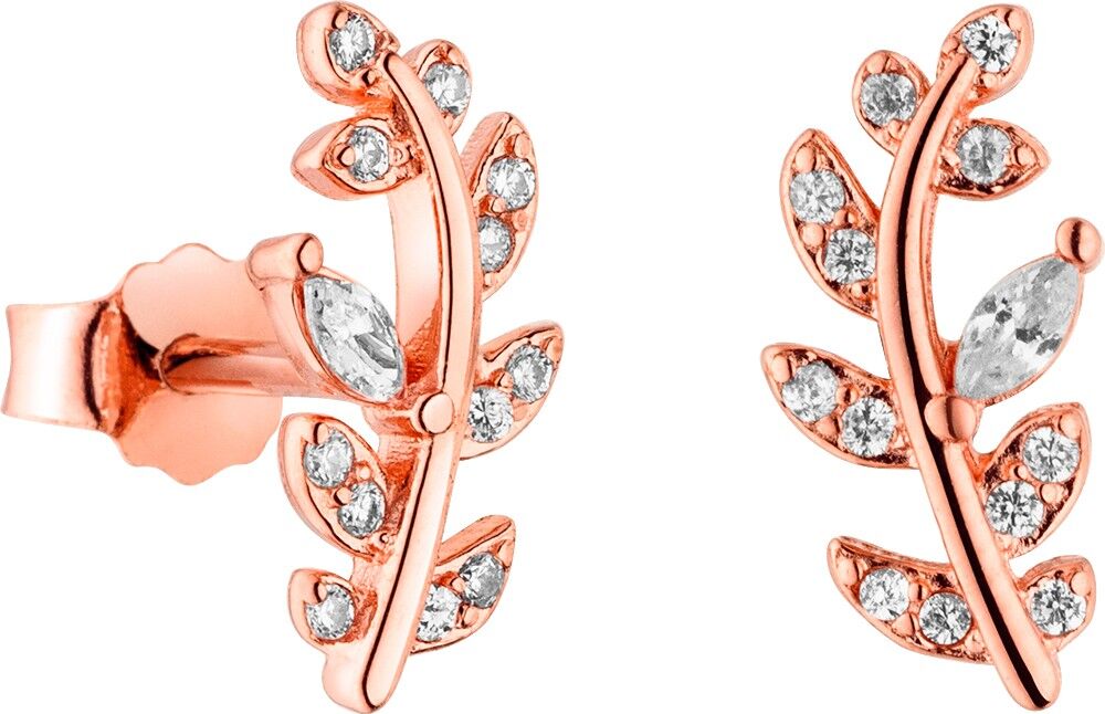 Studs 925 silver-rosé as a leaf with zirconia