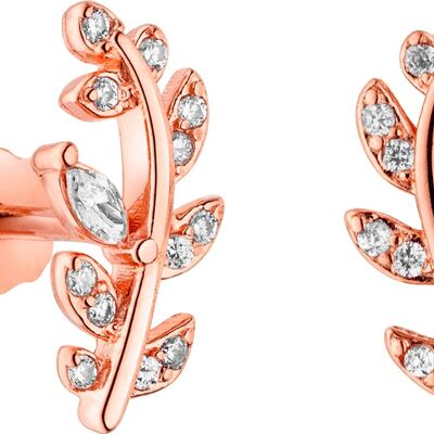 Studs 925 silver-rosé as a leaf with zirconia