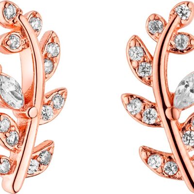 Studs 925 silver-rosé as a leaf with zirconia