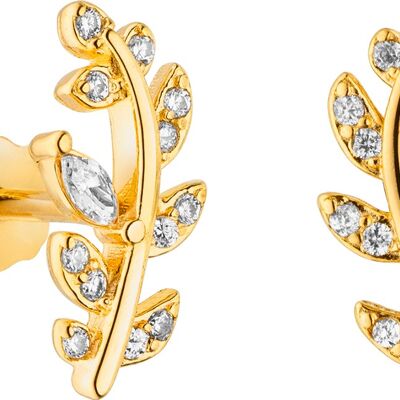 Stud earrings 925 silver-gold as a leaf with zirconia
