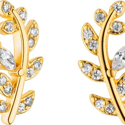Stud earrings 925 silver-gold as a leaf with zirconia