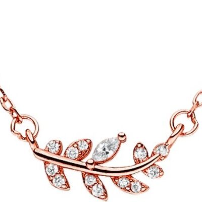 Cadena de plata 925 colgante de rosa en forma de hoja con circonita