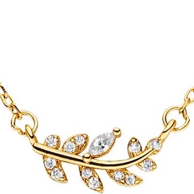 Chain 925 silver-gold pendant as a leaf with zirconia