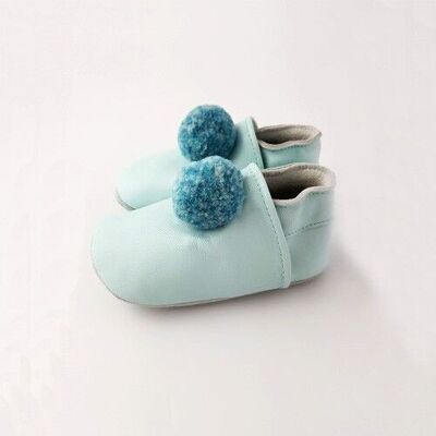 Blue pompom slippers 0-6 months