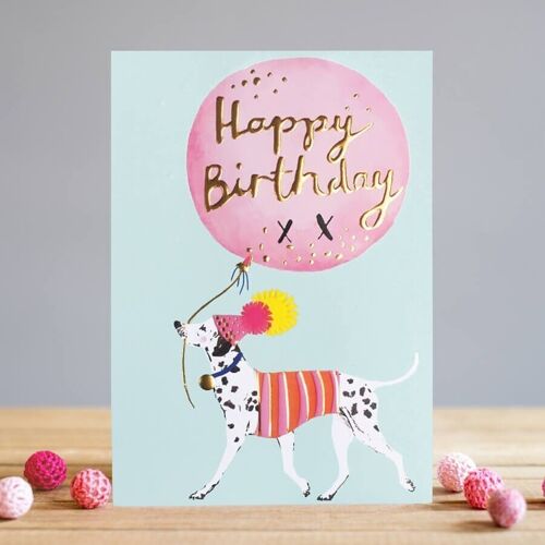 Happy Birthday Dalmatian dog with balloons