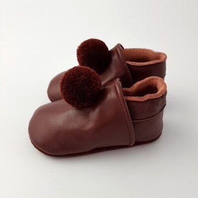 Pantuflas marrones con pompones 6-12 meses