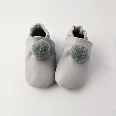 Gray pompom slippers 0-6 months