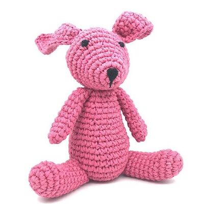 conejo de algodón grande sostenible - rosa - crocheted a mano en Nepal - conejito de ganchillo