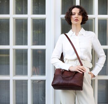 Sac à main en cuir pour femme beige, sac à bandoulière - Camilla 14