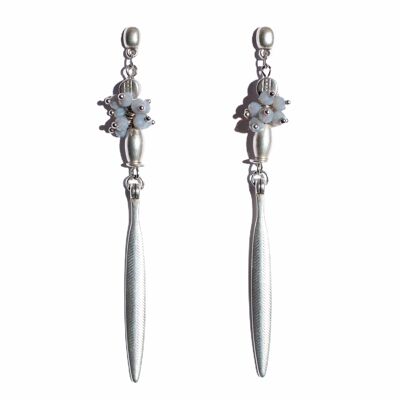 CALARCÁ orecchini in argento a foglia lunga e perline grigie