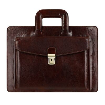 Italian Leather Briefcase Chocolate Brown - The Tempest