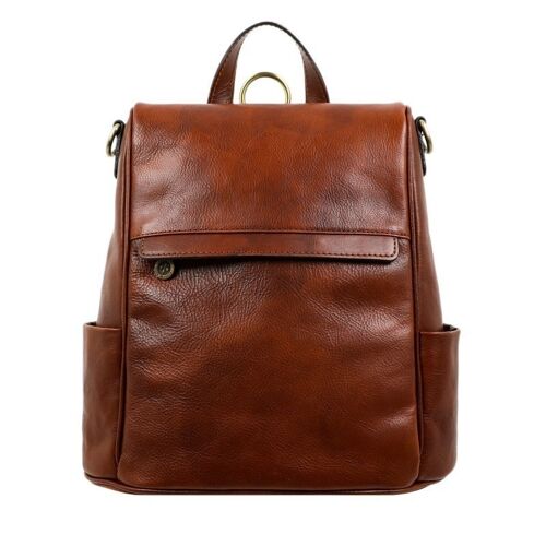 Tan Leather Backpack for Women - The Waves